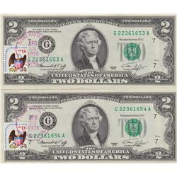2 CONSECUTIVE FIRST DAY ISSUE $2 1976 STAMPED