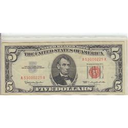 $5 RED SEAL 1963 NEAT SERIAL NUMBER