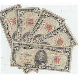 GROUP OF 5 $5 RED SEALS 1963