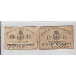 15 & 25 CENT SOUTH CAROLINA OBSOLETES 1863