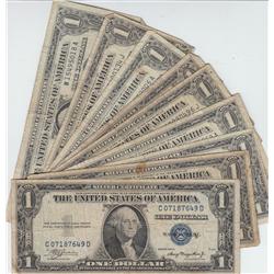 GROUP OF 10 MIXED DATE SILVER CERTIFICATES $1