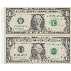 MATCHED SERIAL NUMBERS AMAZING EXTREMELY RARE $1 PAIR