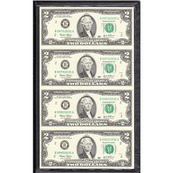 UNCUT SHEET OF 4 $2 BILLS 2003 IN FOLDER