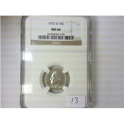 1972-D ROOSEVELT DIME NGC MS66