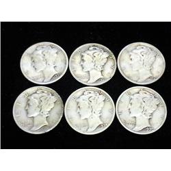 6 ASSORTED 1930'S MERCURY DIMES