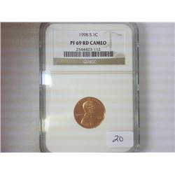 1998-S LINCOLN CENT NGC PF69RD CAMEO