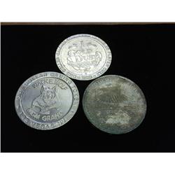 3 ASSORTED $1 CASINO TOKENS