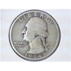 1934 WASHINGTON SILVER QUARTER