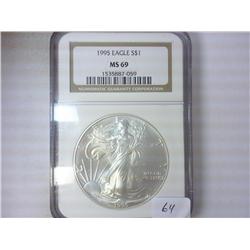 1995 AMERICAN SILVER EAGLE NGC MS69
