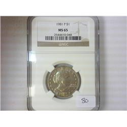 1981-P SBA DOLLAR NGC MS65