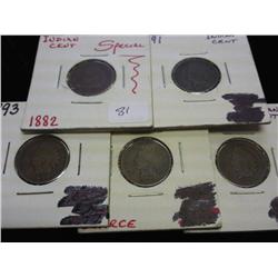 1882, 91,93,94 & 95 INDIAN HEAD CENTS