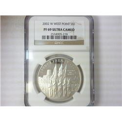 2002-W WEST POINT SILVER DOLLAR NGC PF69 ULTRA CAM