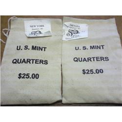 2-US MINT $25 BAGS OF UNC QUARTERS