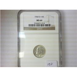 1960-D ROOSEVELT DIME NGC MS64