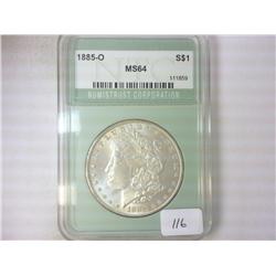 1885-O MORGAN SILVER DOLLAR NTC MS64