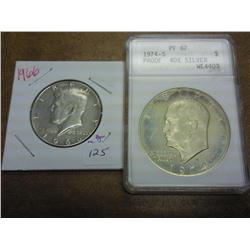 1974-S 40% SILVER IKE ANACS PF67 & 1966 40% JFK