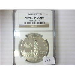 1986-S LIBERTY SILVER DOLLAR NGC PF69 ULTRA CAMEO