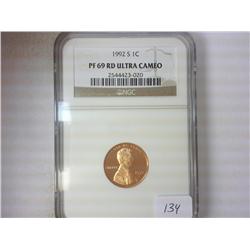 1992-S LINCOLN CENT NGC PF69RD ULTRA CAMEO
