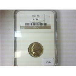 1961 JEFFERSON NICKEL NGC PF66