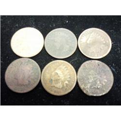 6 ASSORTED INDIAN HEAD CENTS TOUGH SHAPE