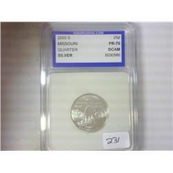 2003-S SILVER MISSOURI QUARTER IGS PR70DCAM