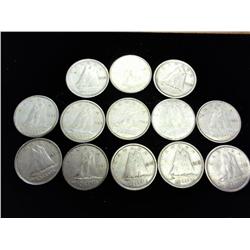 13 ASSORTED CANADA SILVER DIMES