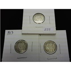 1912, 13 & 14 BARBER DIMES