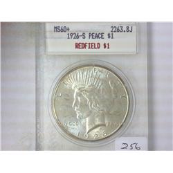1926-S PEACE SILVER $ BLANCHARD MS60+ REDFIELD