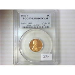 1986-S LINCOLN CENT PCGS PR69RD DCAM