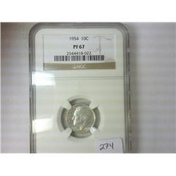 1954 ROOSEVELT DIME NGC PF67
