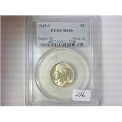 1945-S 35% SILVER JEFFERSON WAR NICKEL PCGS MS66