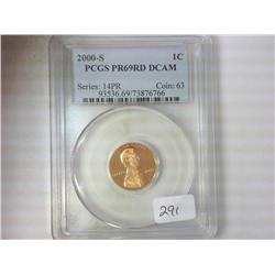 2000-S LINCOLN CENT PCGS PR69RD DCAM