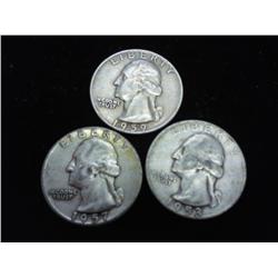 3 ASSORTED 50'S WASHINGTON SILVER QUARTERS