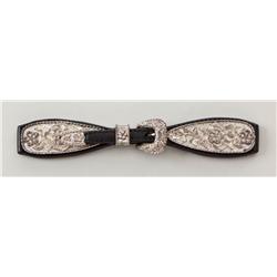 Fancy Tooled Silver and Black Leather Watchband