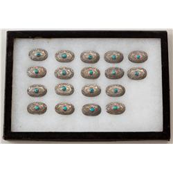 Lot of Eighteen (18) Silver and Turquoise Conchos