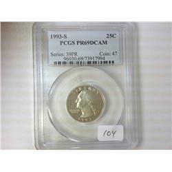 1993-S WASHINGTON QUARTER PCGS PR69DCAM