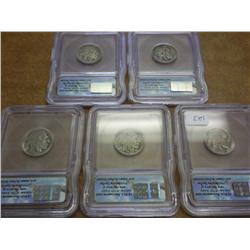 5 ICG BUFFALO NICKEL SLABS 1927,30,35-D,36-D &37-D