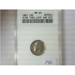 ERROR STRUCK THRU LATE CAP DIE ROOSEVELT DIME