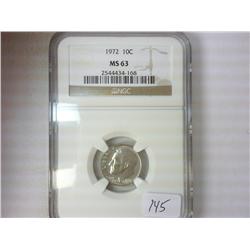 1972 ROOSEVELT DIME NGC MS63