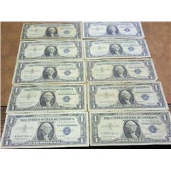 10 ASSORTED 1957 $1 SILVER CERTIFICATES