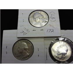 3 ASSORTED WASHINGTON SILVER QUARTERS