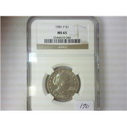 1981-P SBA DOLLAR NGC MS65