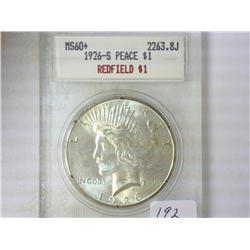 1926-S PEACE DOLLAR BLANCHARD MS60+ REDFIELD