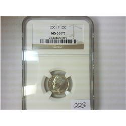 2001-P ROOSEVELT DIME NGC MS65FT