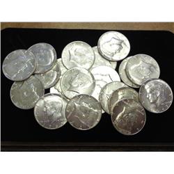 ROLL OF 20 ASSORTED KENNEDY HALF DOLLARS 40%SILVER