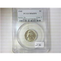 1940 JEFFERSON NICKEL PCGS MS65FS