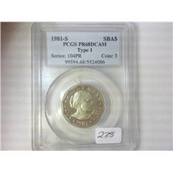 1981-S TYPE I SBA DOLLAR PCGS PR68DCAM