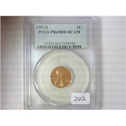 1997-S LINCOLN CENT PCGS PR69RD DCAM