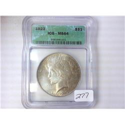 1923 PEACE SILVER DOLLAR ICG MS64