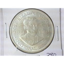1961 PHILIPINNES ONE PESO (UNC) .7697 OZ ASW